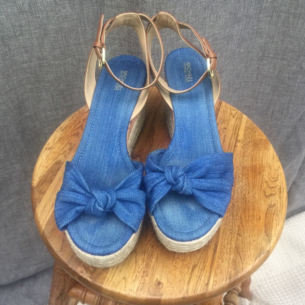 MK Michael Kors Maxwell Mid Wedge Denim Sandal